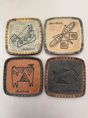 Laurel Burch Decorative Ceramic Coaster Set - Black, Tan, Cream, Rust